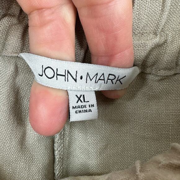 John Mark Linen Pants Womens XL Tan Khaki Cropped Lagenlook Minimalist Classic - Picture 5 of 8